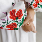 Embroidered midi dress white with red embroidery Charm