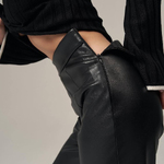 Black straight trousers made of eco-leather with a suede base