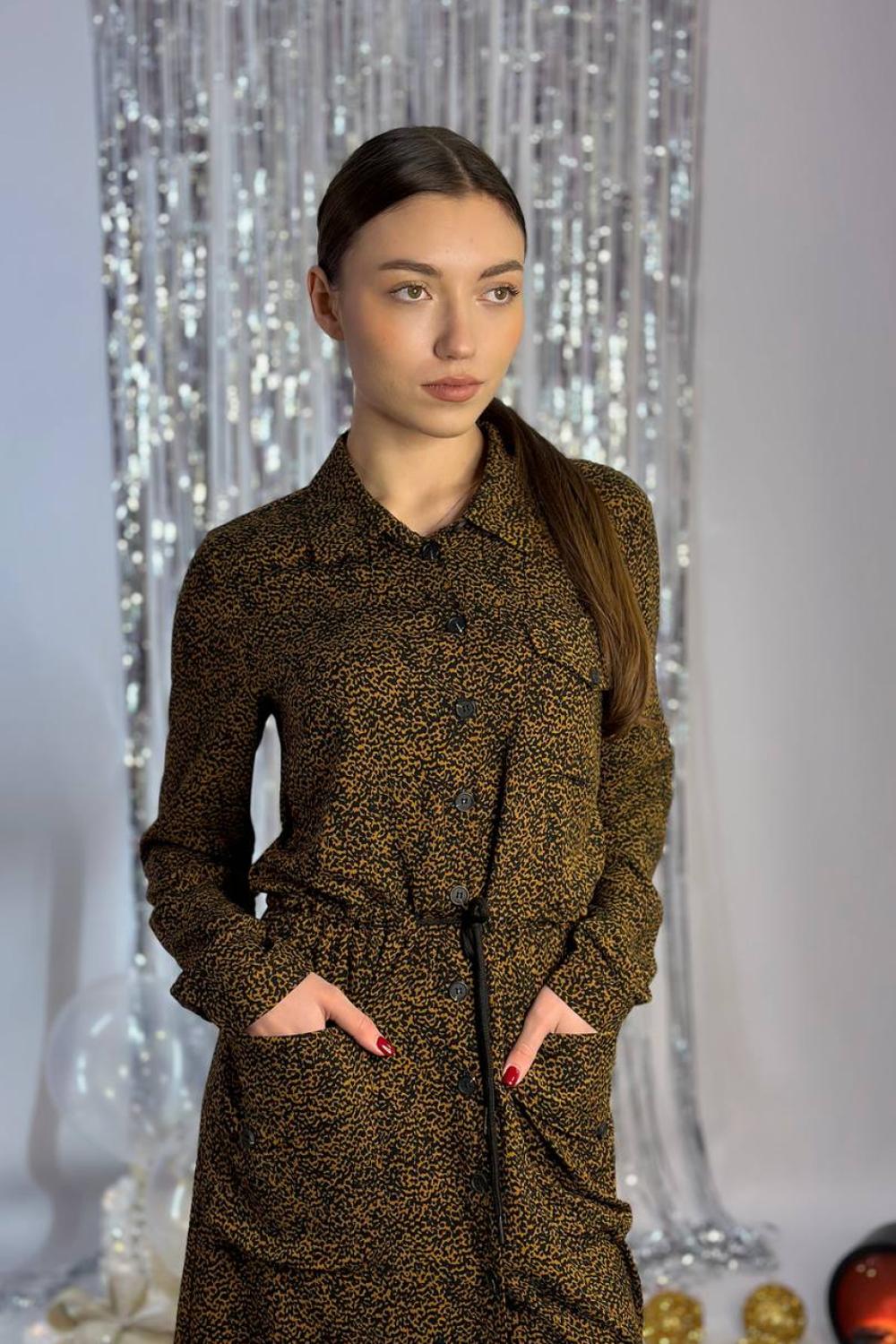 Copper shirt dress leopard print 20AH552. France. Yuka Paris
