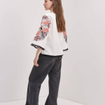 Women's embroidered shirt, white with red embroidery, Petrykivka style