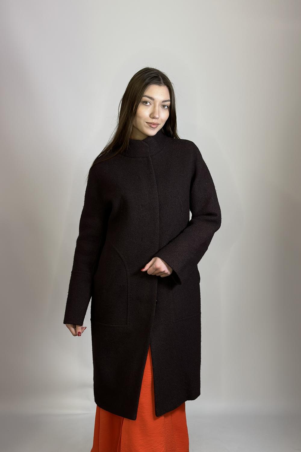 Пальто жіноче зимове вовняне коричневе Mirella moda