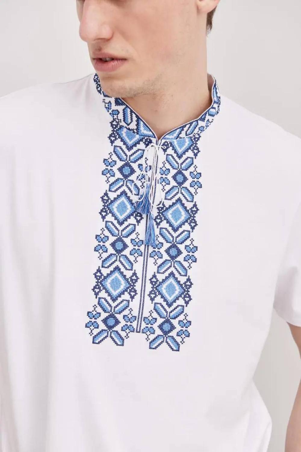 Men's embroidered T-shirt, white and blue