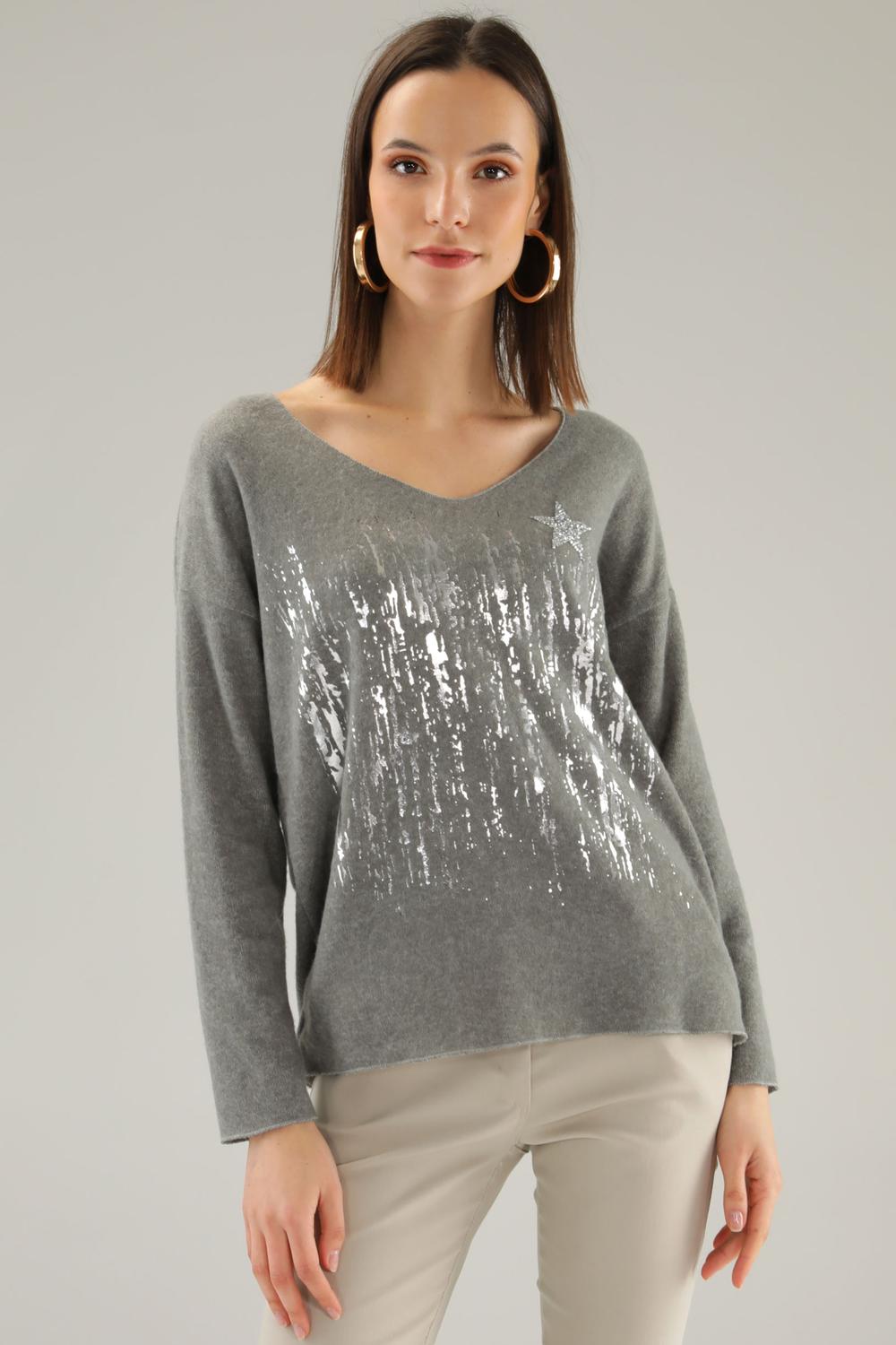 Jumper women's gray printed 199-22351B UNISONO