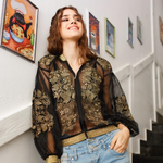 Embroidered bomber jacket black and gold EMBROIDERED GEM