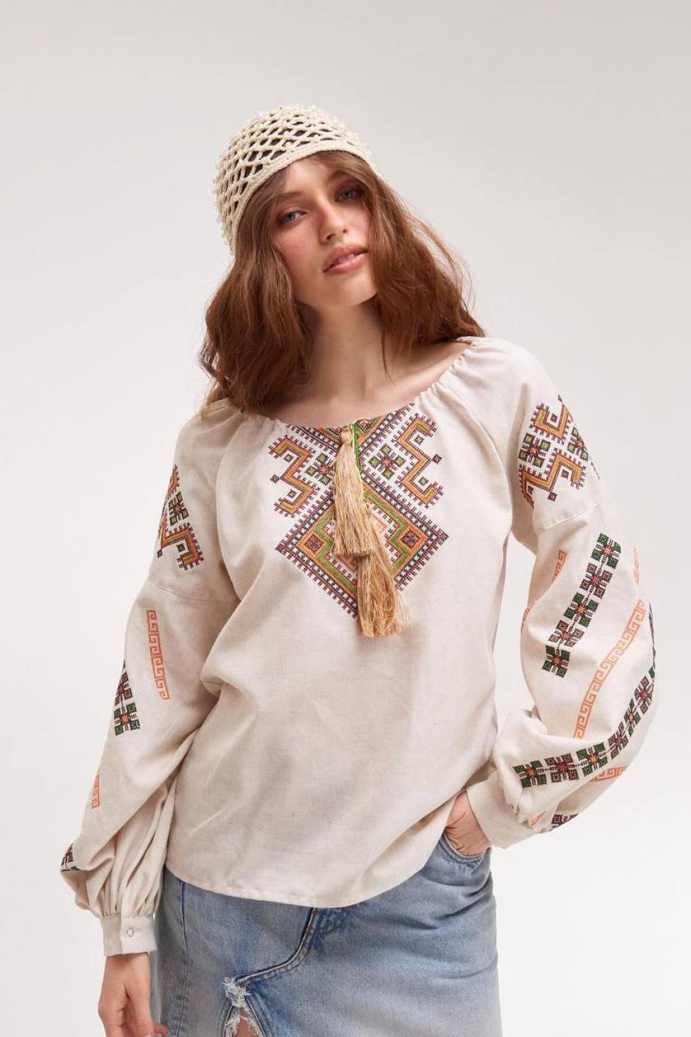 Embroidered women's beige Svyatoslava