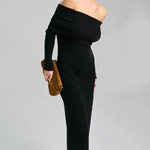 Knitted black dress with open shoulders