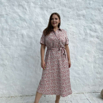 Powder long summer dress with a print