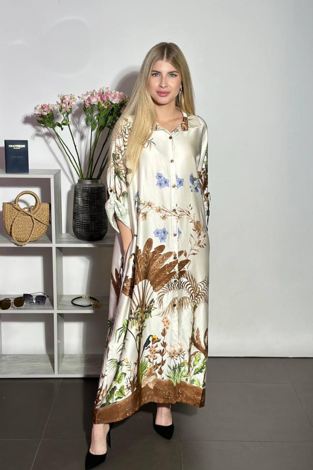 Silk milk dress with a print