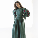 Green embroidered dress made of linen Memories EMBROIDERED GEM