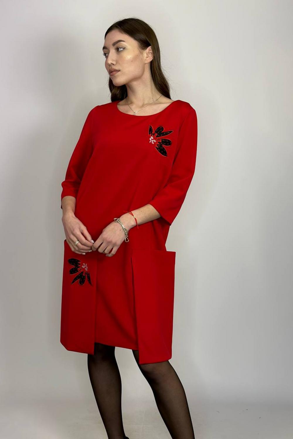 Red dress with a flower woman fashion