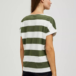 Cotton T-shirt green with white stripes MOODO