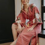 Сукня вишиванка жіноча дизайнерська лляна теракотова EMBROIDERED GEM