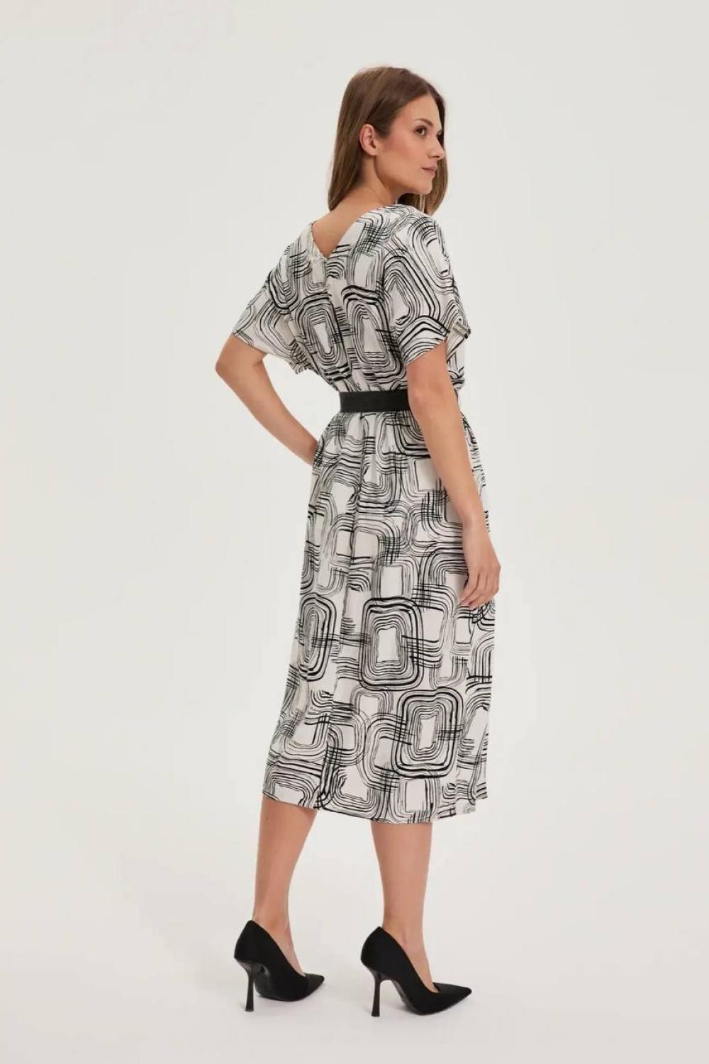 Black and white linen midi dress
