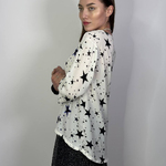 Blouse is printed with blue rhinestones