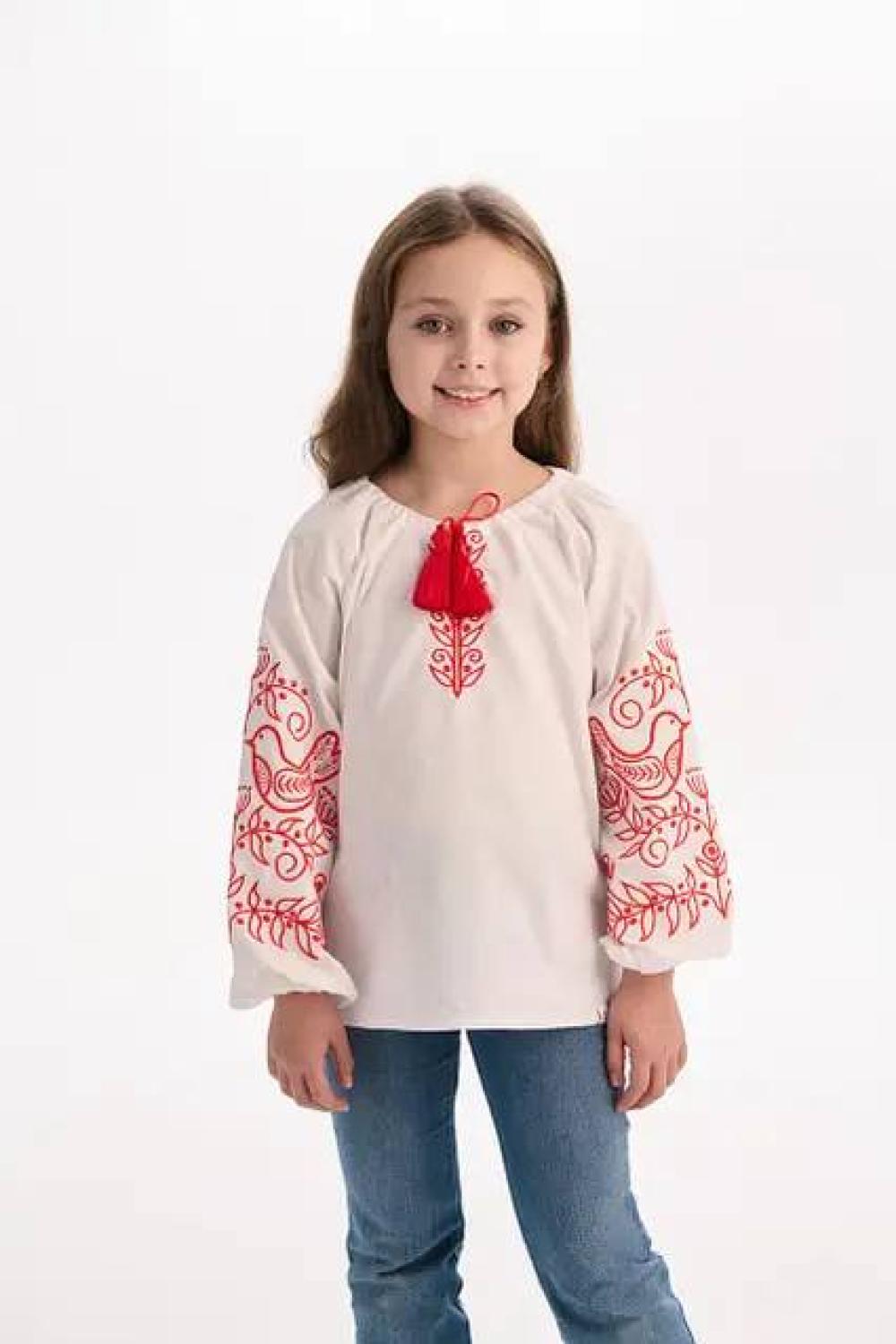 White embroidered shirt for girls with red