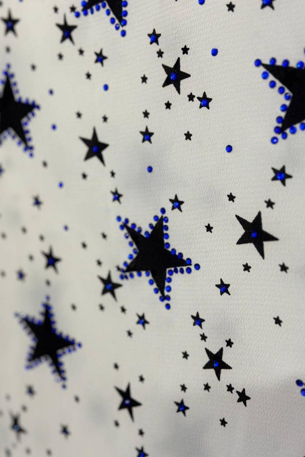 Blouse is printed with blue rhinestones