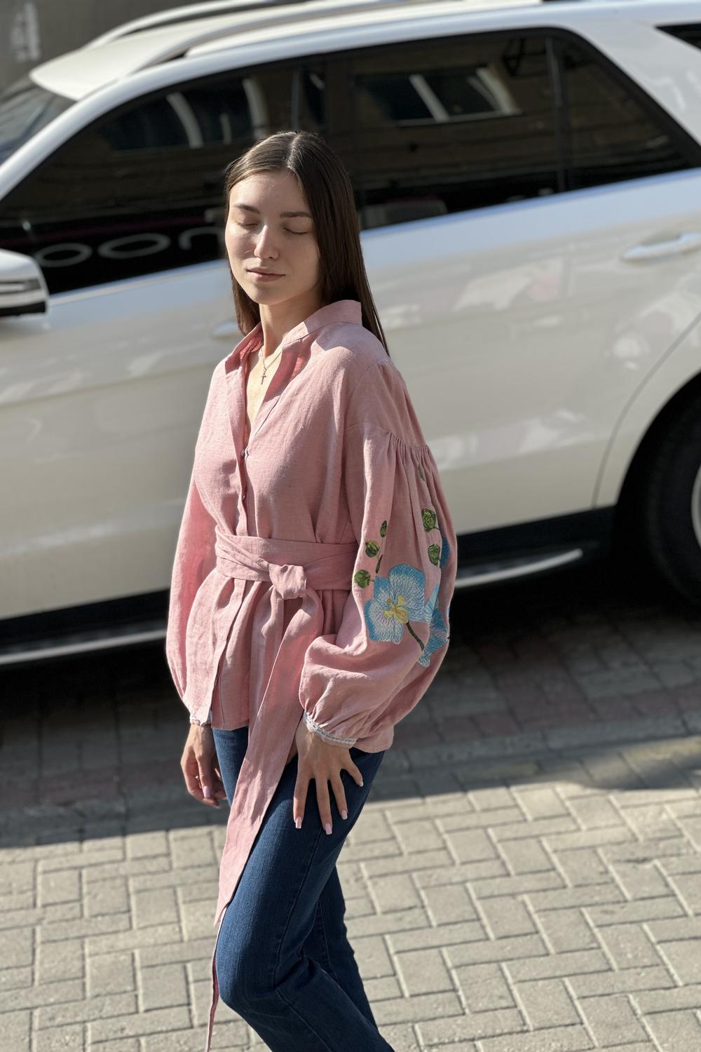 Embroidered jacket women's powder linen EMBROIDERED GEM