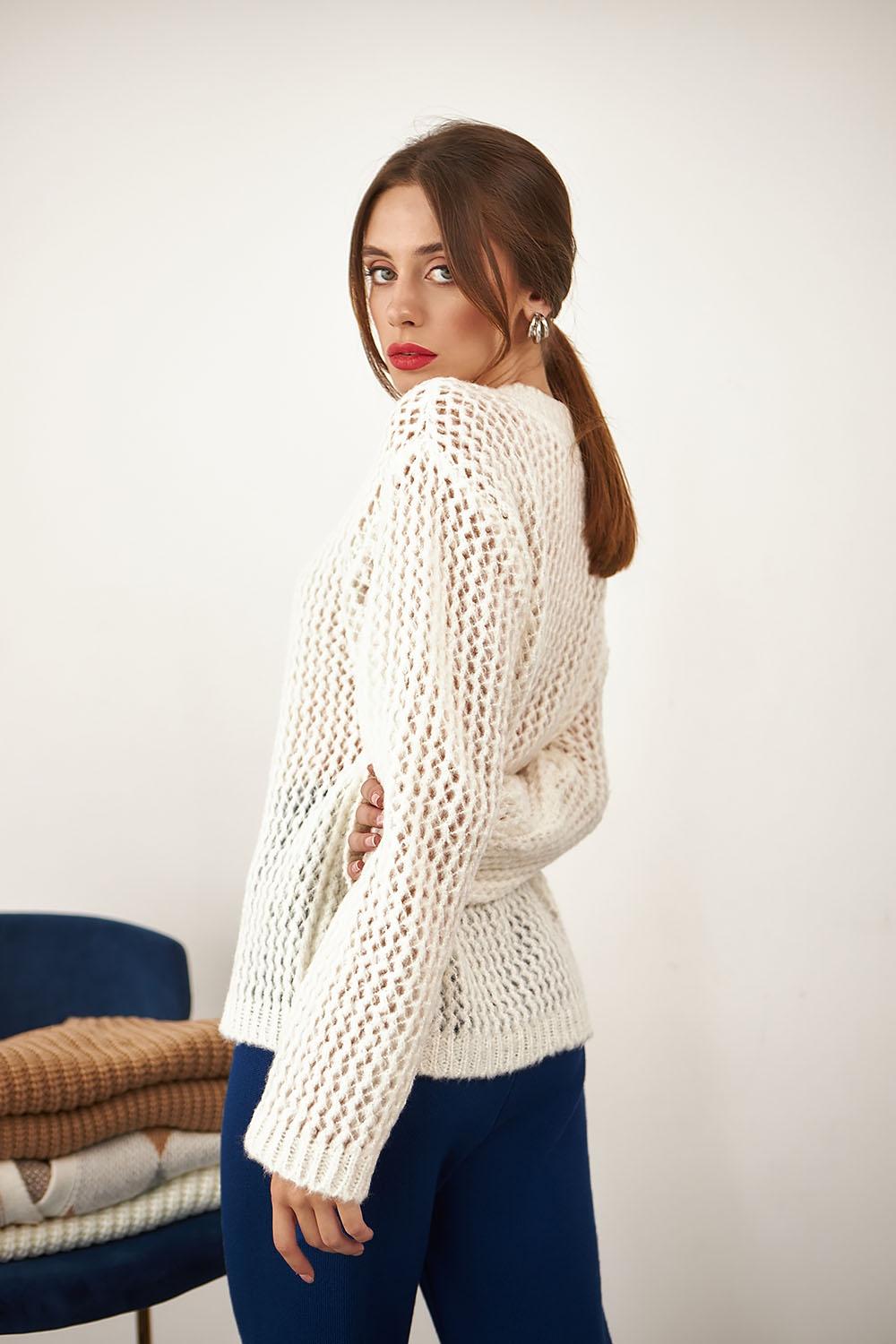 Women's white openwork sweater 2329 BELLISE
