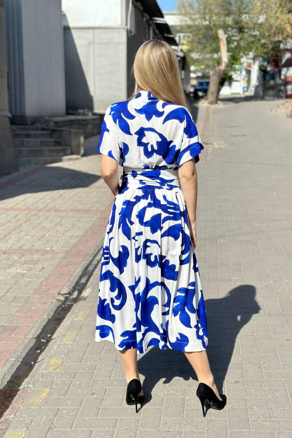 White-blue summer midii dress