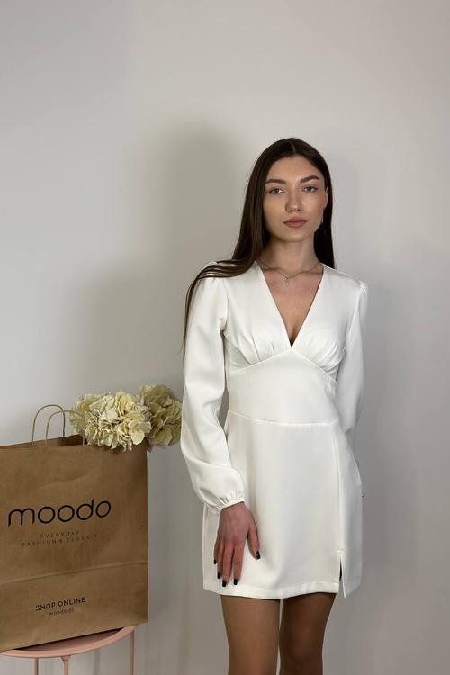 White mini dress made of pleasant suiting fabric 1422.2