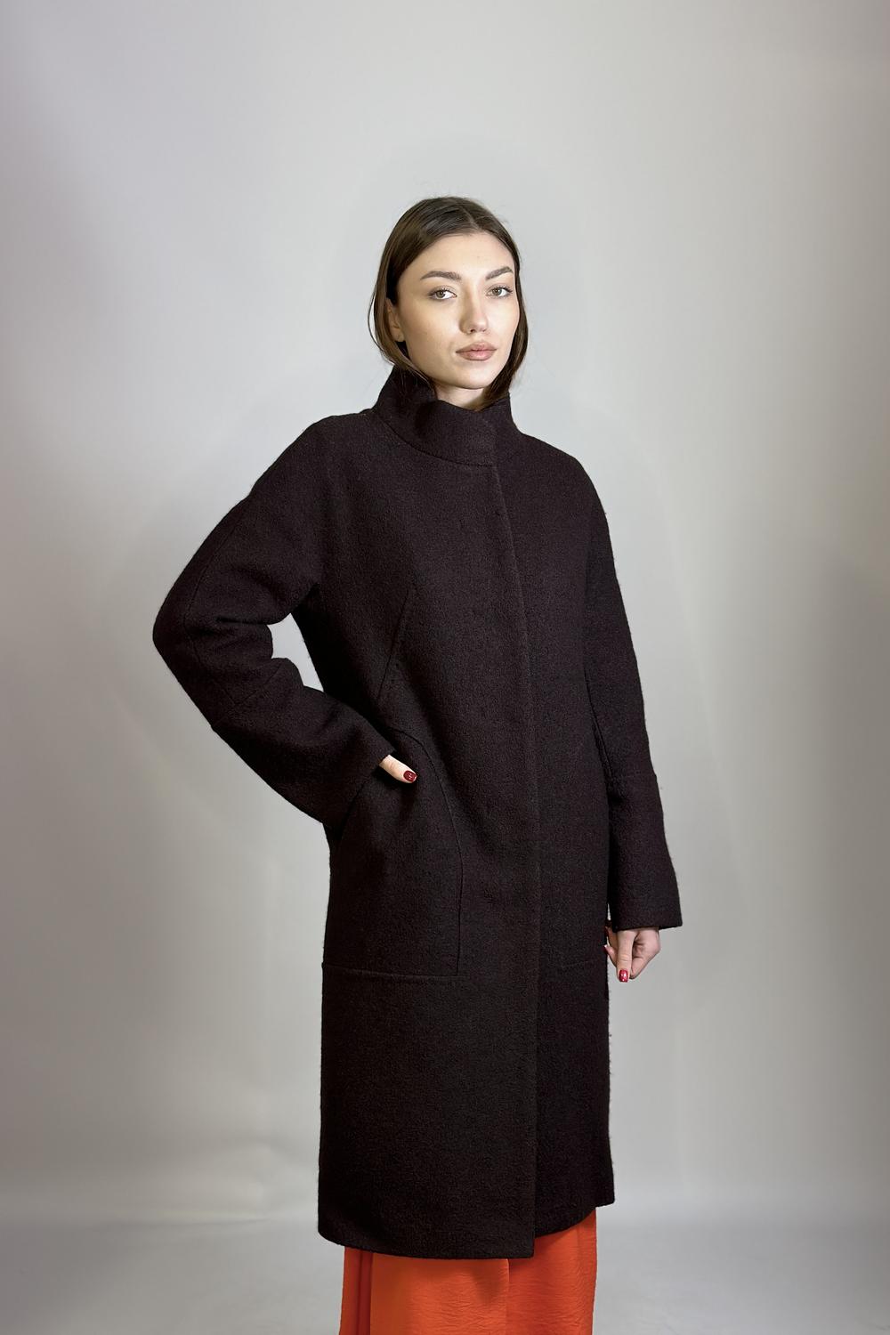 Пальто жіноче зимове вовняне коричневе Mirella moda