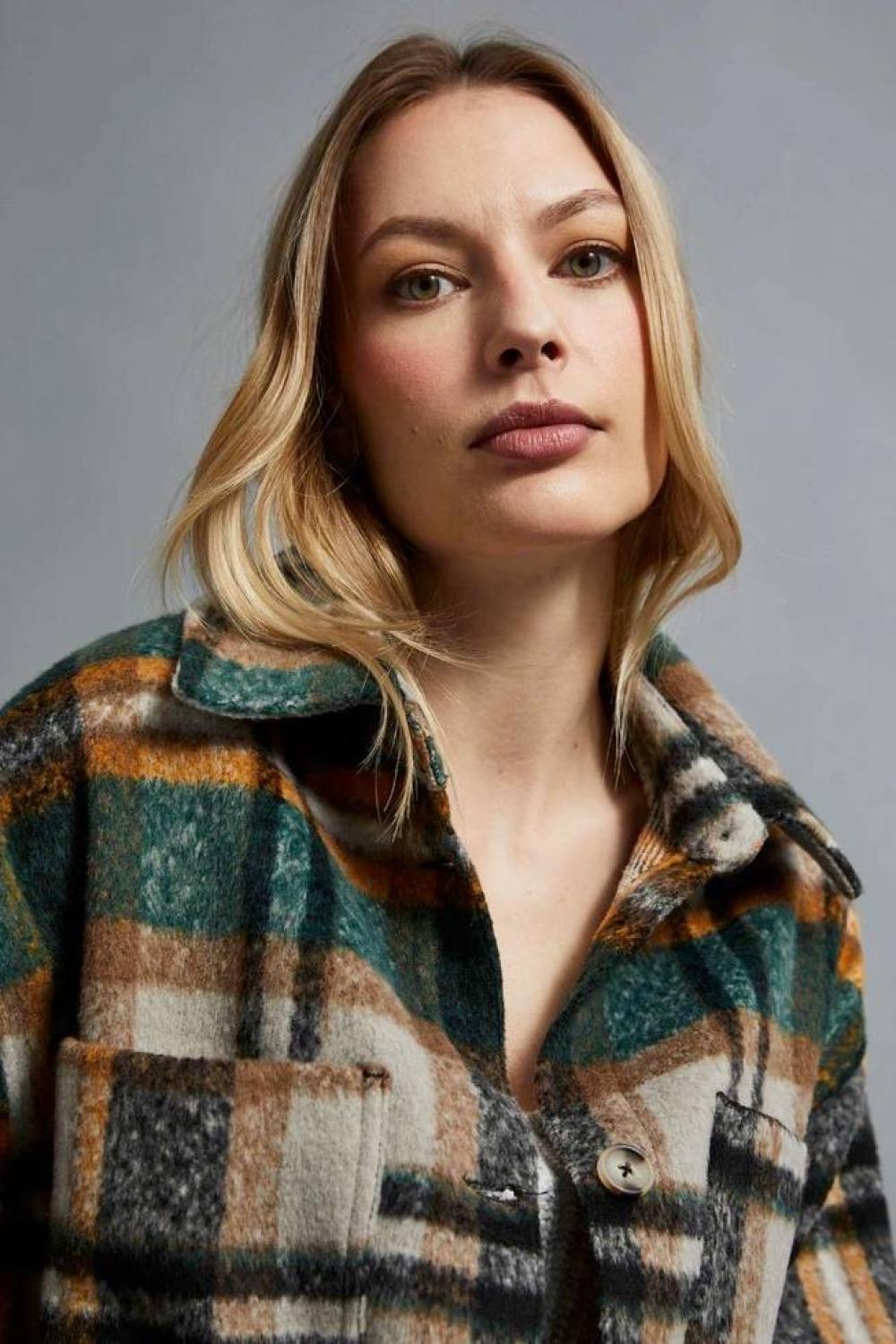 Beige checked shirt jacket