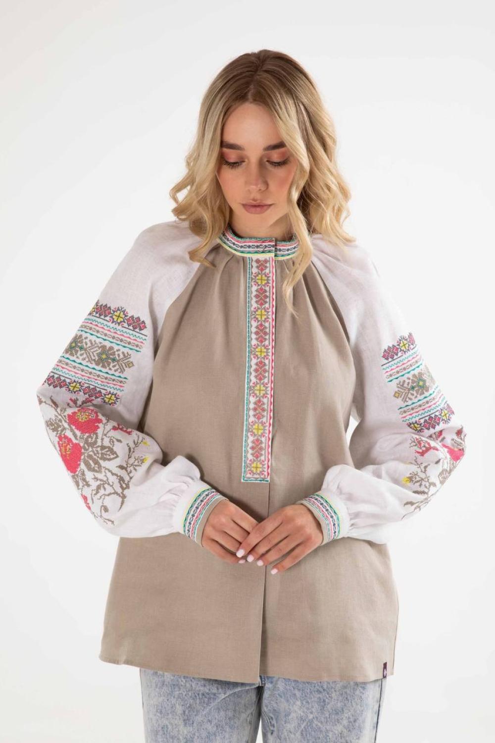 Жіноча бежева вишиванка Кропивниччина
