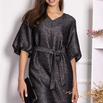 Classic dress in dark graphite color made of silver threads
