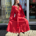 Embroidered women's linen Richelieu red EMBROIDEREDGEM dress