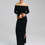 Knitted black dress with open shoulders