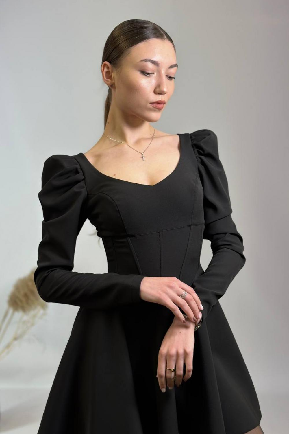 Сукня міні чорна корсетна 906