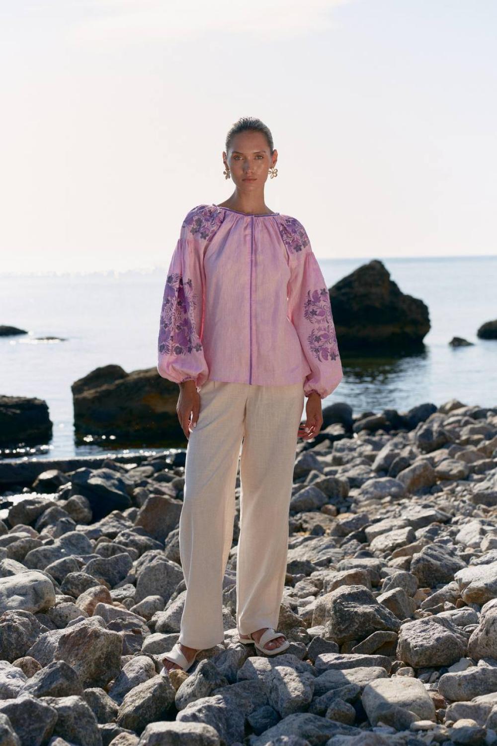 Embroidered gem women's linen pink Petrykivska