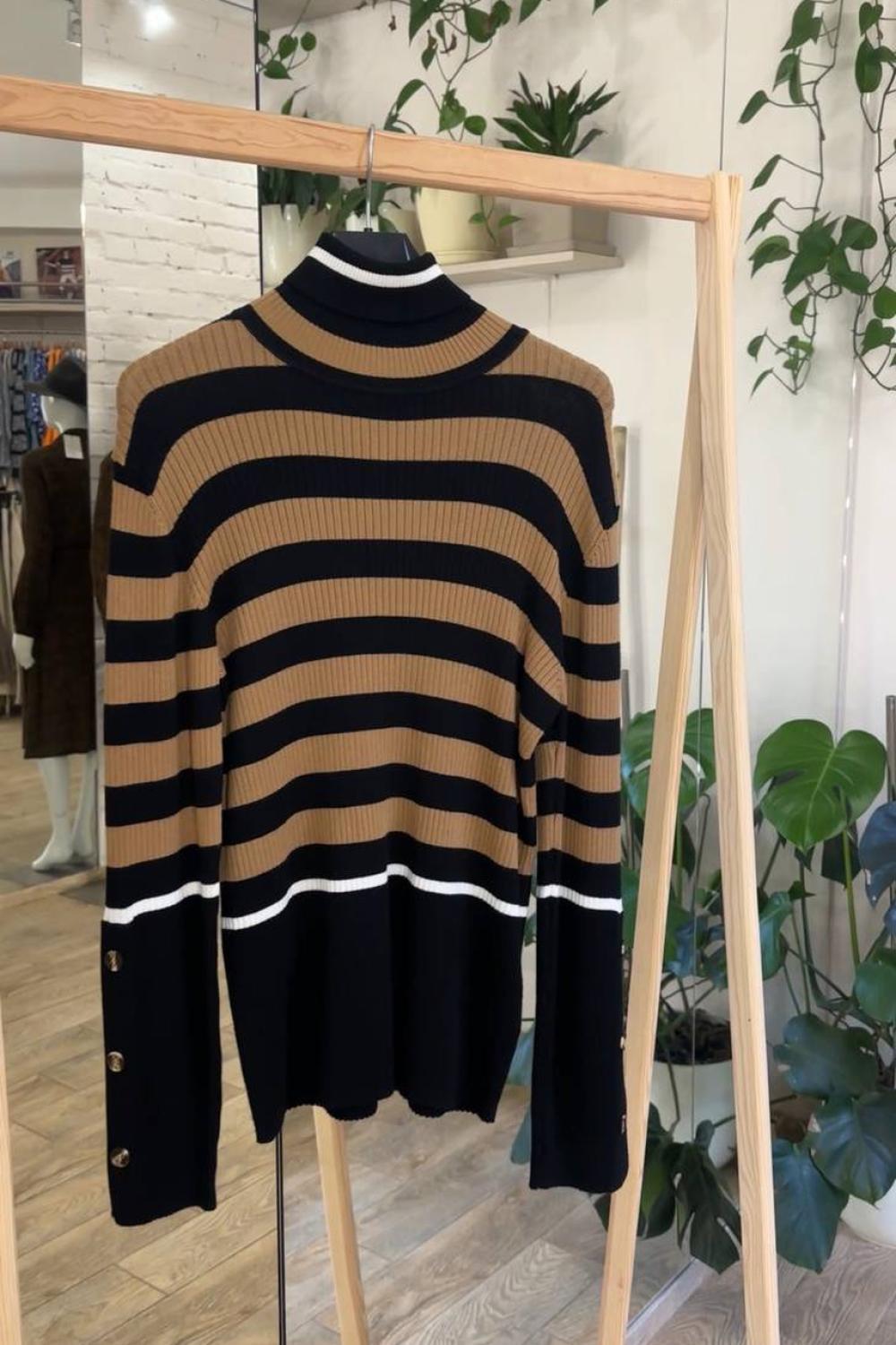 Camel golf shirt with black stripes FW20-005-K-Realiz