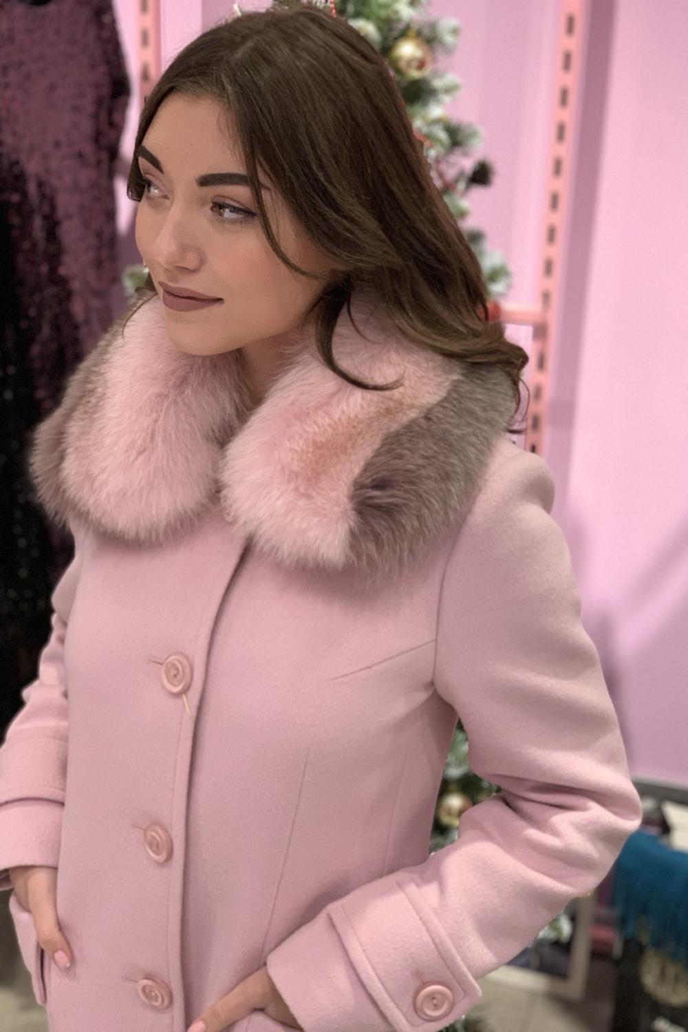 Mirella moda women's winter pink woolen coat with fox fur