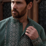 Men's embroidered shirt green