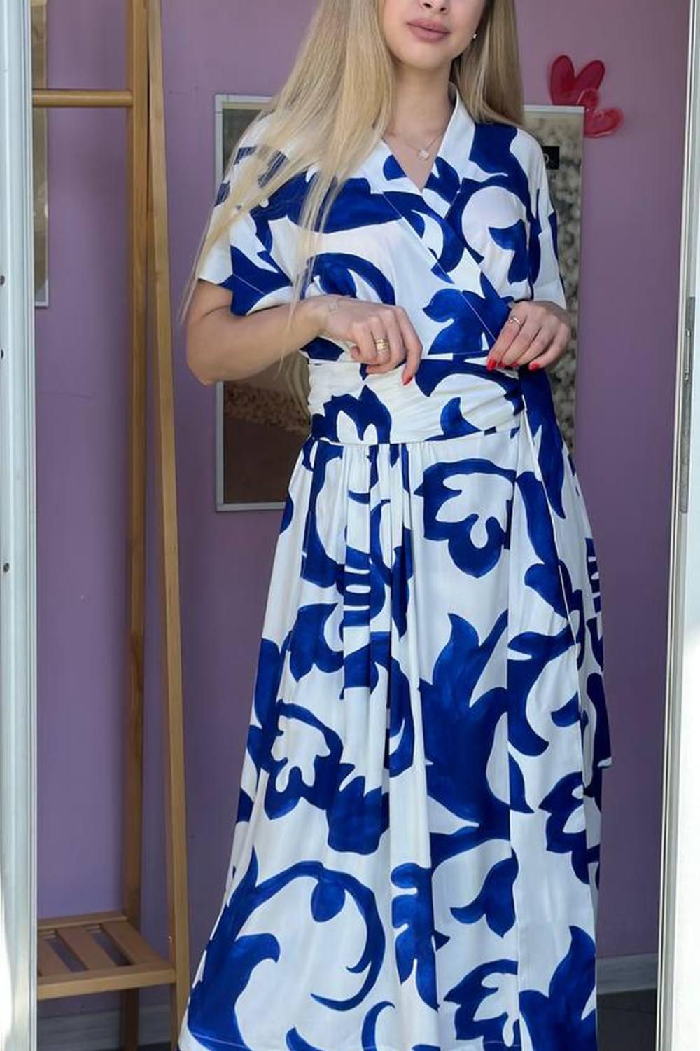 White-blue summer midii dress