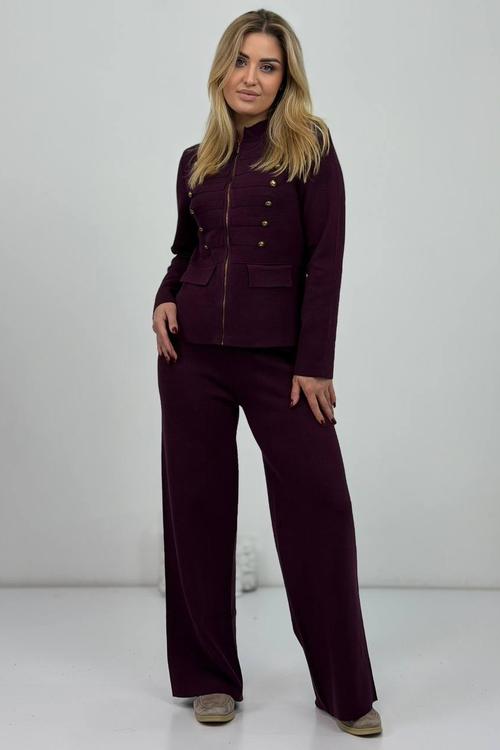 Plum-colored hussar-style suit
