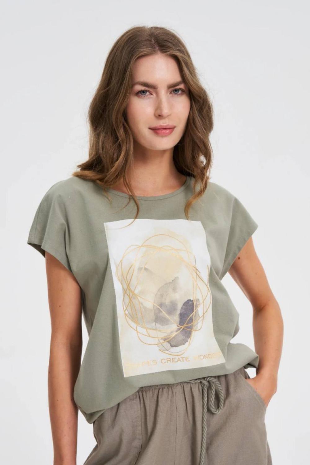 Olive T-shirt with a print