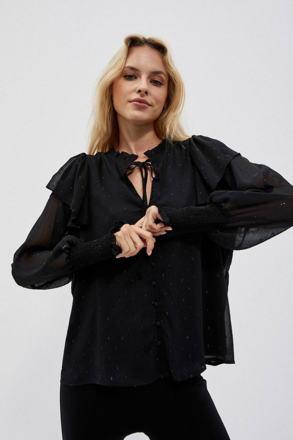 Black translucent blouse with frills