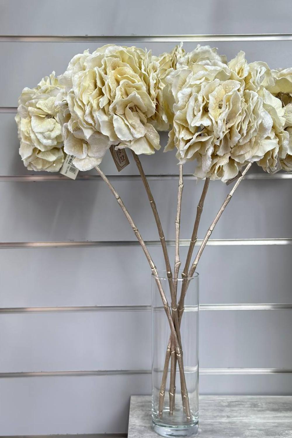 Premium artificial velvet hydrangea with glitter on the leg 62 cm