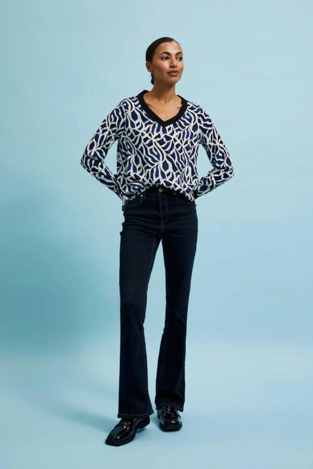 Navy viscose blouse with print MOODO