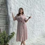Powder long summer dress with a print