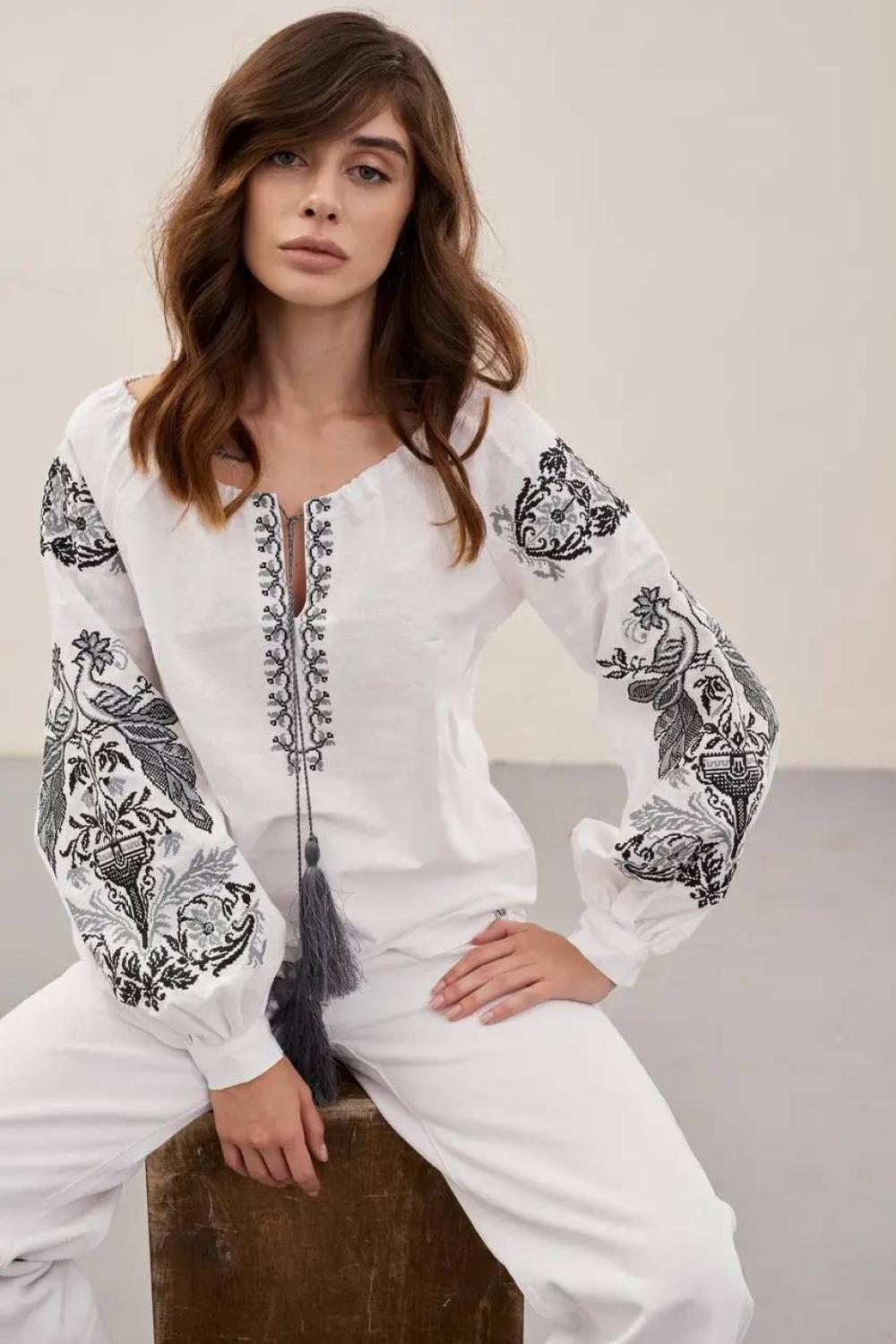 Women's embroidered jacket with gray embroidery Zharptytsia MEREZHKA