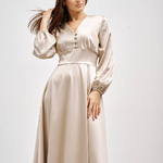 Midi dress in ecru color with premium satin