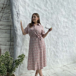 Powder long summer dress with a print