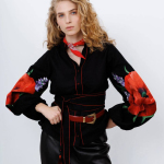 Women's embroidered shirt red poppies from Embroidered Jem