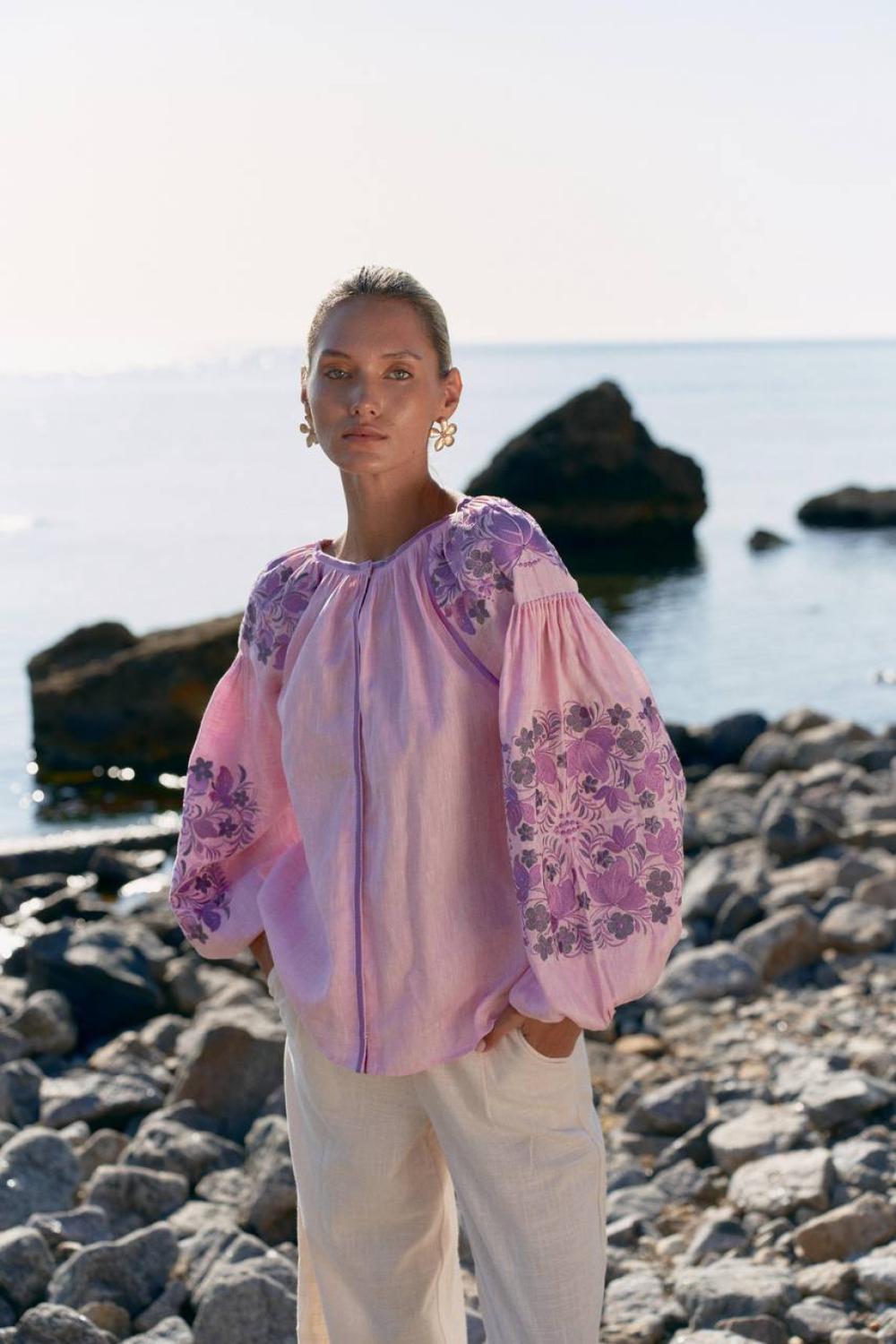 Embroidered gem women's linen pink Petrykivska