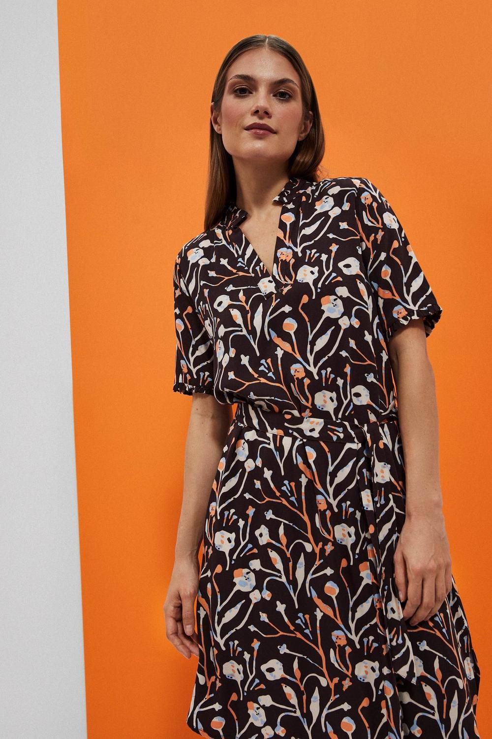 Dress brown in print L-SU-4009 Moodo
