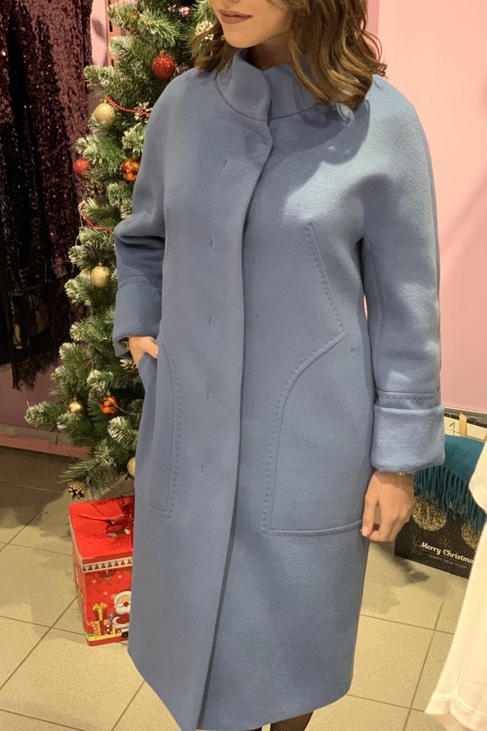 Пальто жіноче вовняне на утеплювачі блакитне Mirella moda