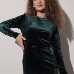 Green velor dress with a slit